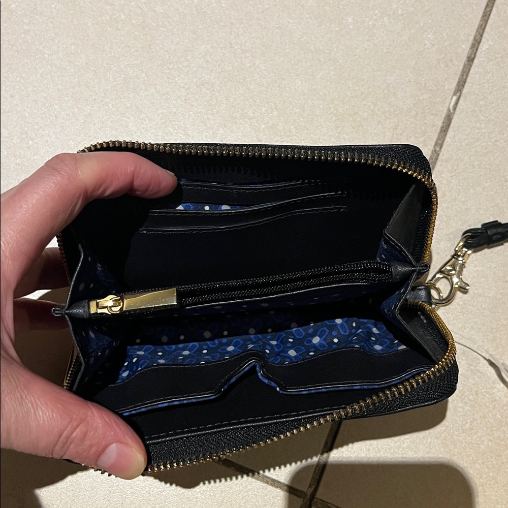 Tory Burch Black Leather Wristlet Clutch with Gold Logo - Picture 7 of 16